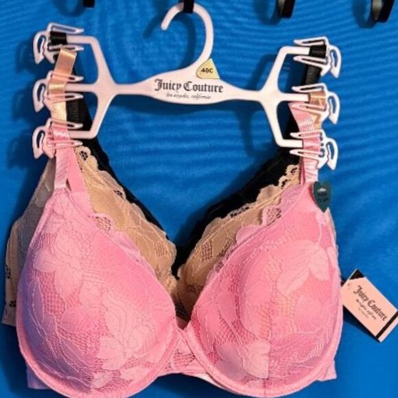 BRAND NEW ~ NWT $64.00 GORGEOUS JUICY COUTURE 3 PACK SHOW ME OFF BRAS 40C / 40 C - Picture 1 of 16